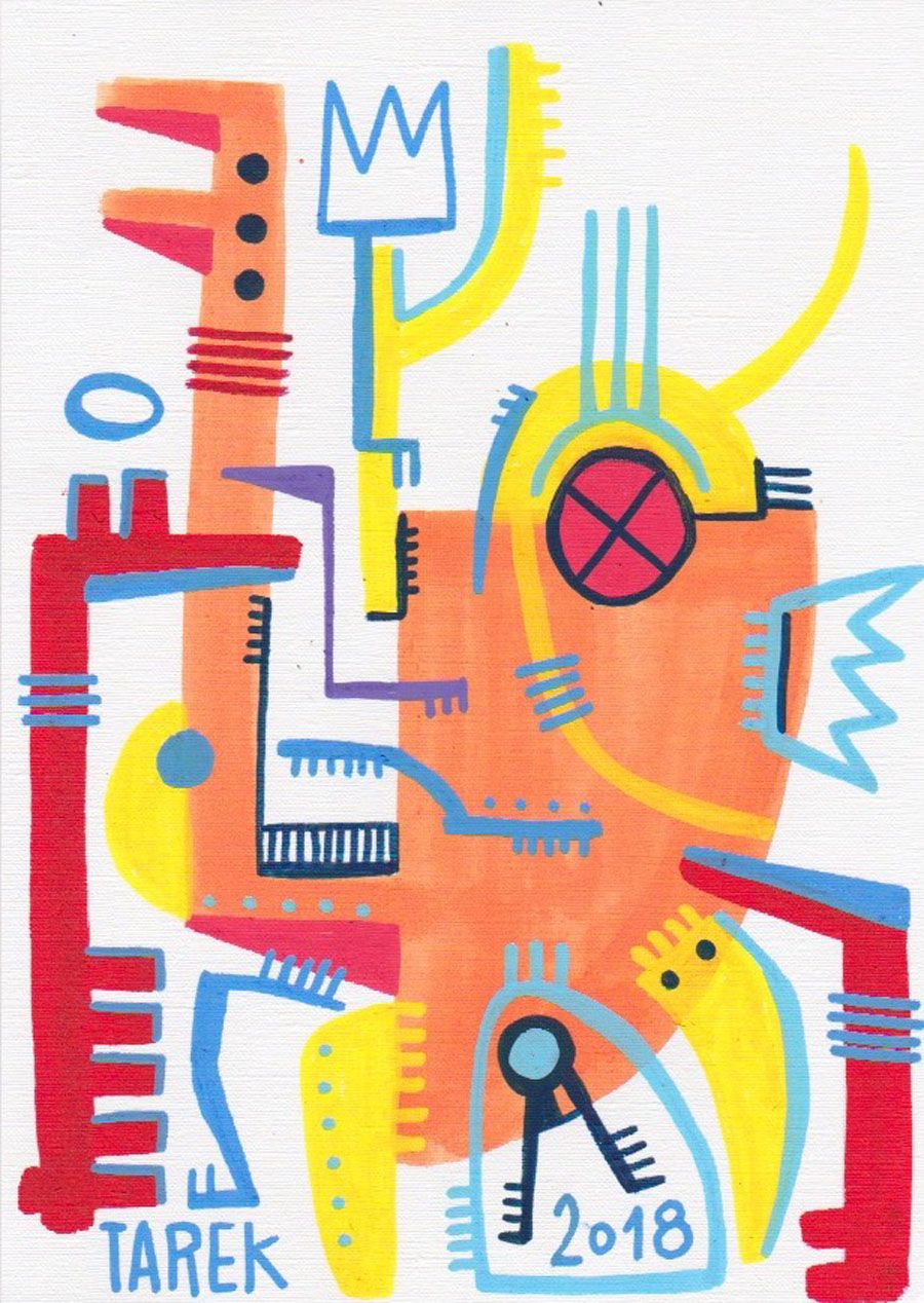 Dessin graphique petit format COMPOSITION ORANGE – TAREK – 30 × 21 cm