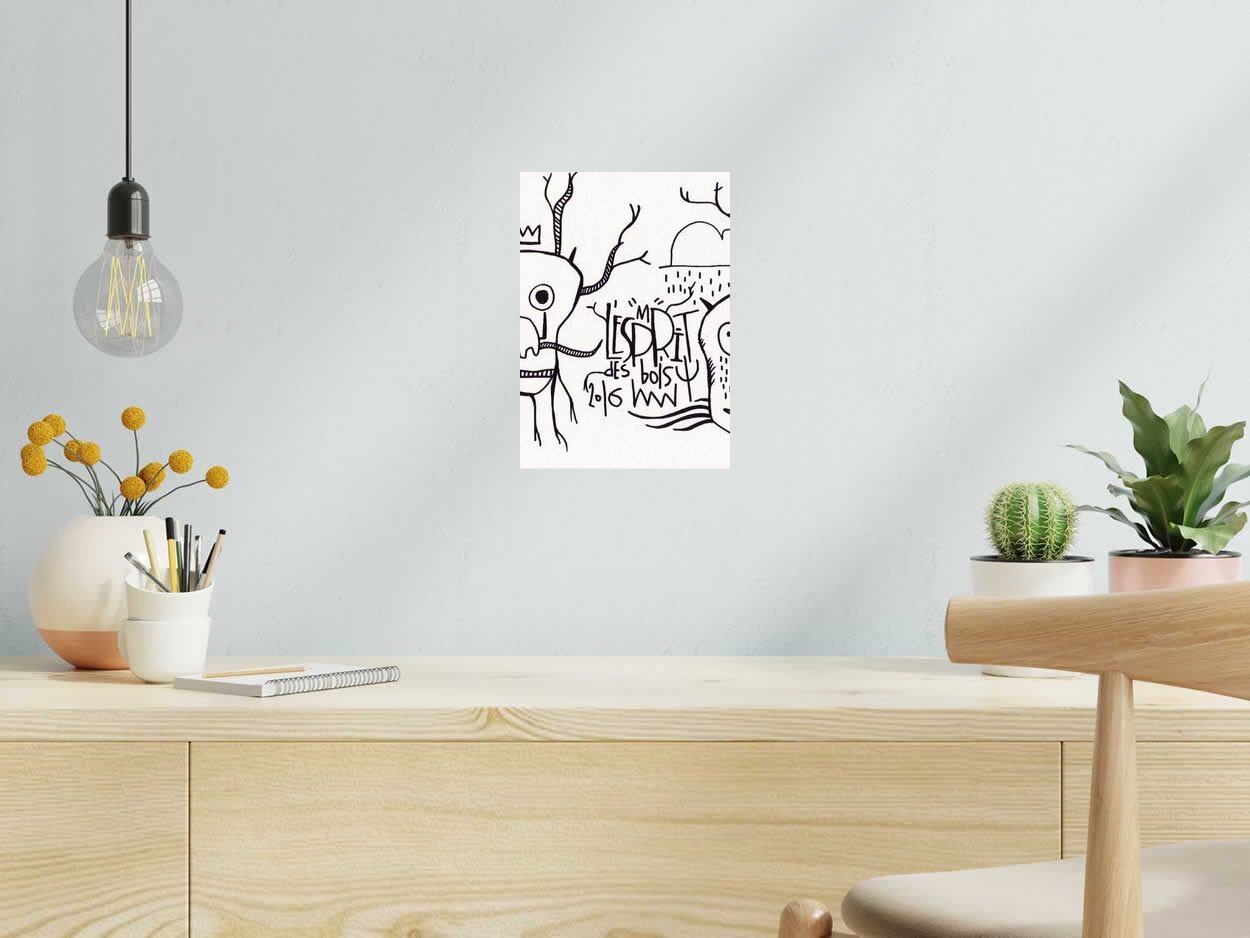 Dessin L'ESPRIT DES BOIS de TAREK dans un intérieur – 7 × 21 cm