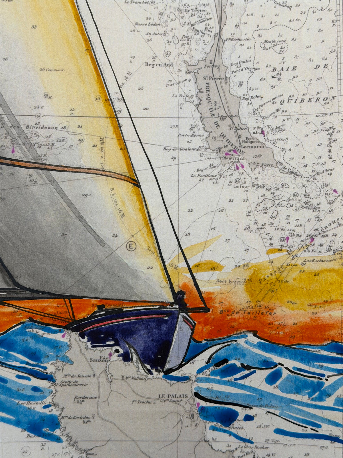 Dessin Belle Île de CYRIL REGUERRE dans un intérieur – 19 × 26 cm