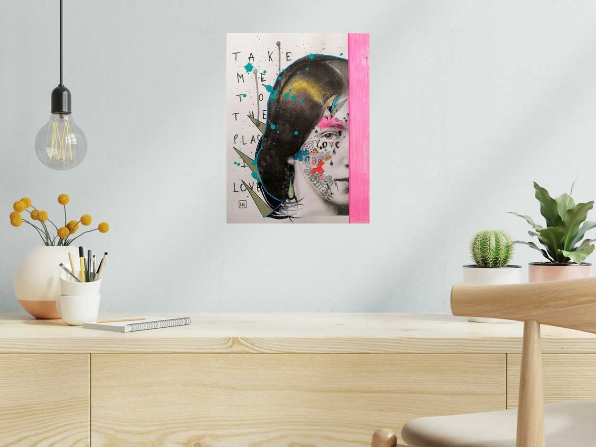 Dessin TAKE ME TO THE PLACE I LOVE de LN LE PAPE dans un intérieur – 30 × 40 cm