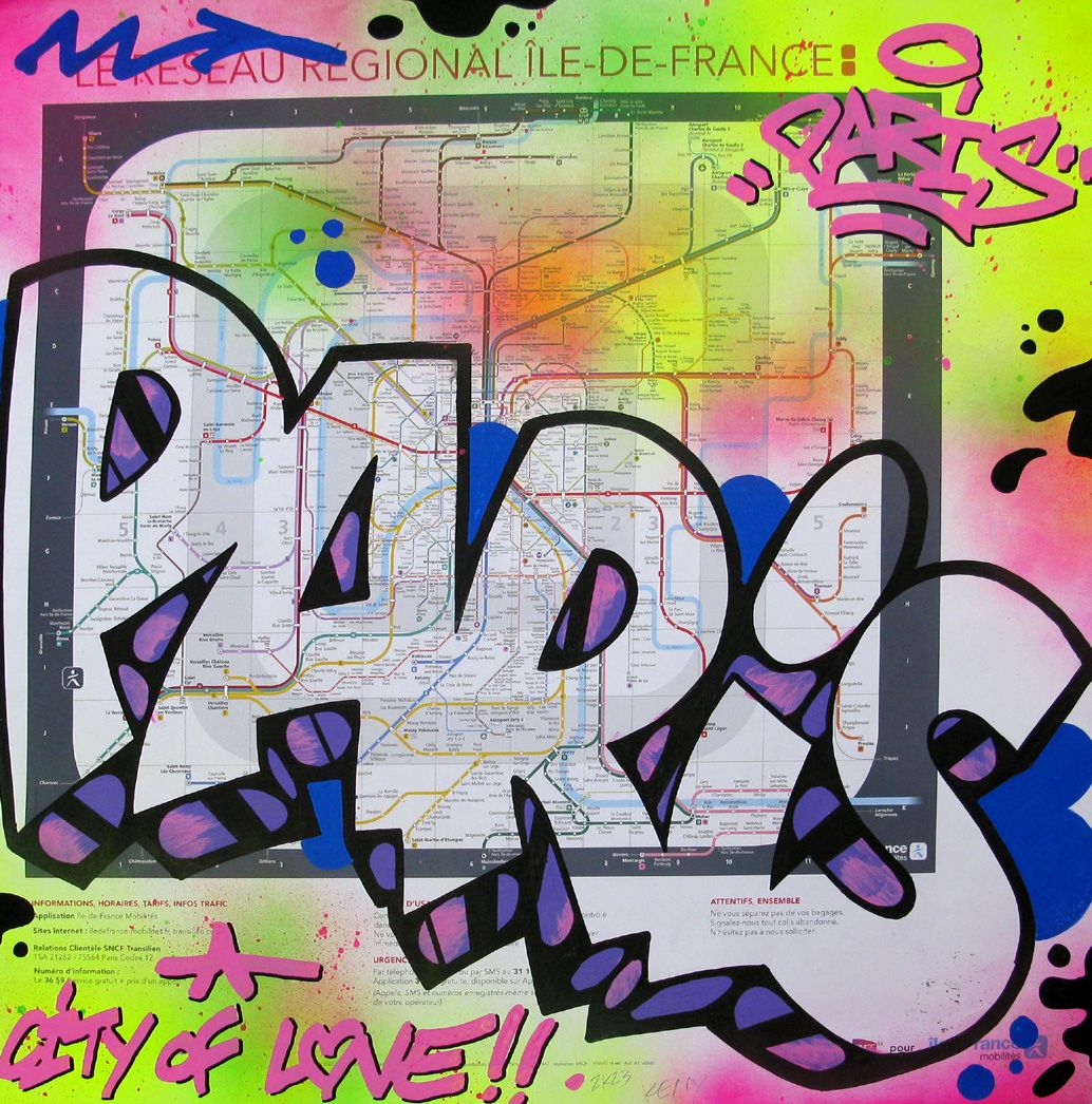 Dessin street art moyen format Paris City of love – KENY – 60 × 60 cm