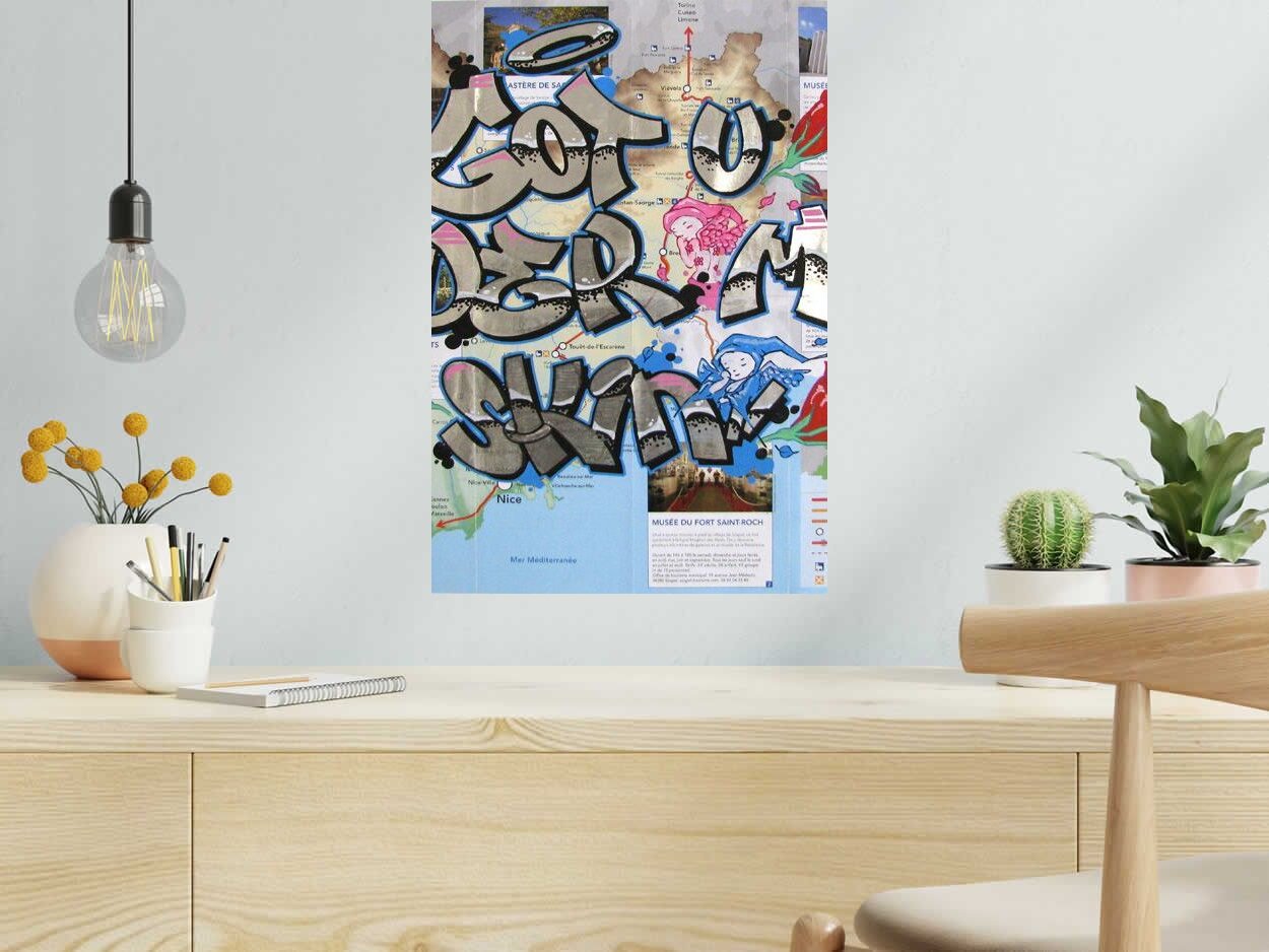Dessin I GOT U UNDER MY SKIN de LADY K dans un intérieur – 60 × 40 cm