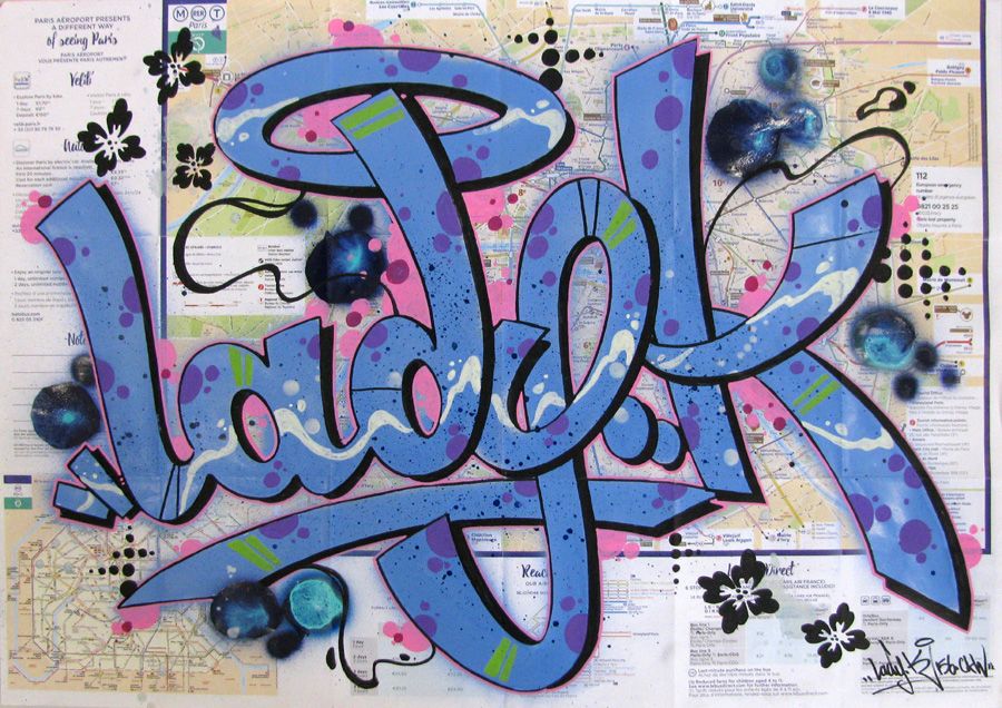 Dessin street art moyen format LADY K SUR PARIS – LADY K – 6 × 42 cm