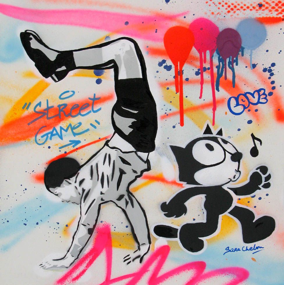 Dessin street art moyen format Street game – SARA CHELOU – 70 × 73 cm