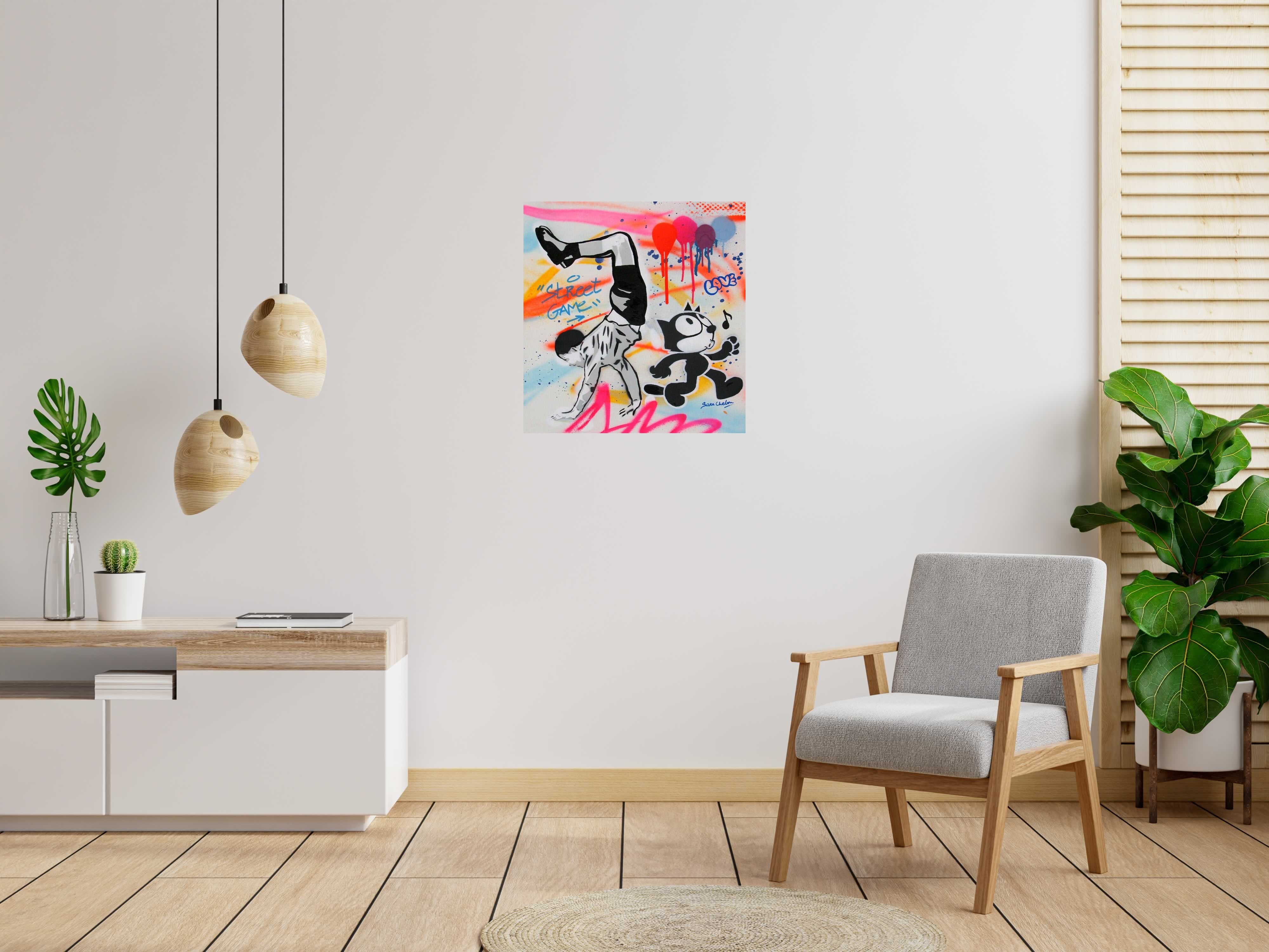 Dessin Street game de SARA CHELOU dans un intérieur – 70 × 73 cm