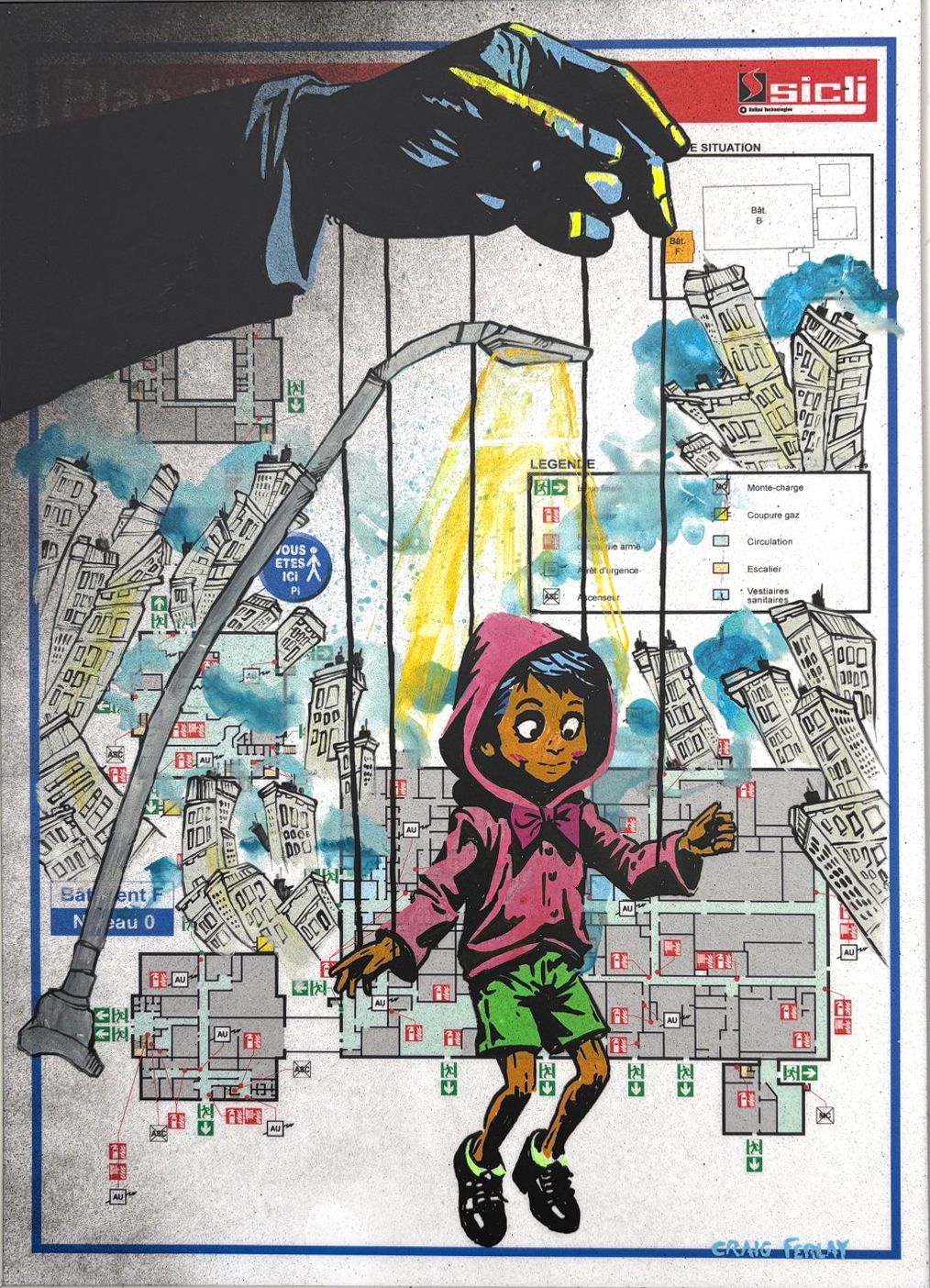 Dessin street art petit format PE Marionnette – Craig & Emer – 30 × 43 cm
