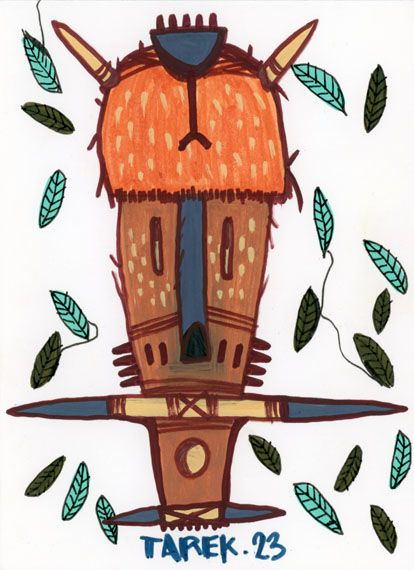 Dessin de TAREK a pour titre MASQUE JOYEUX style graphique dim : TAREKprix:70