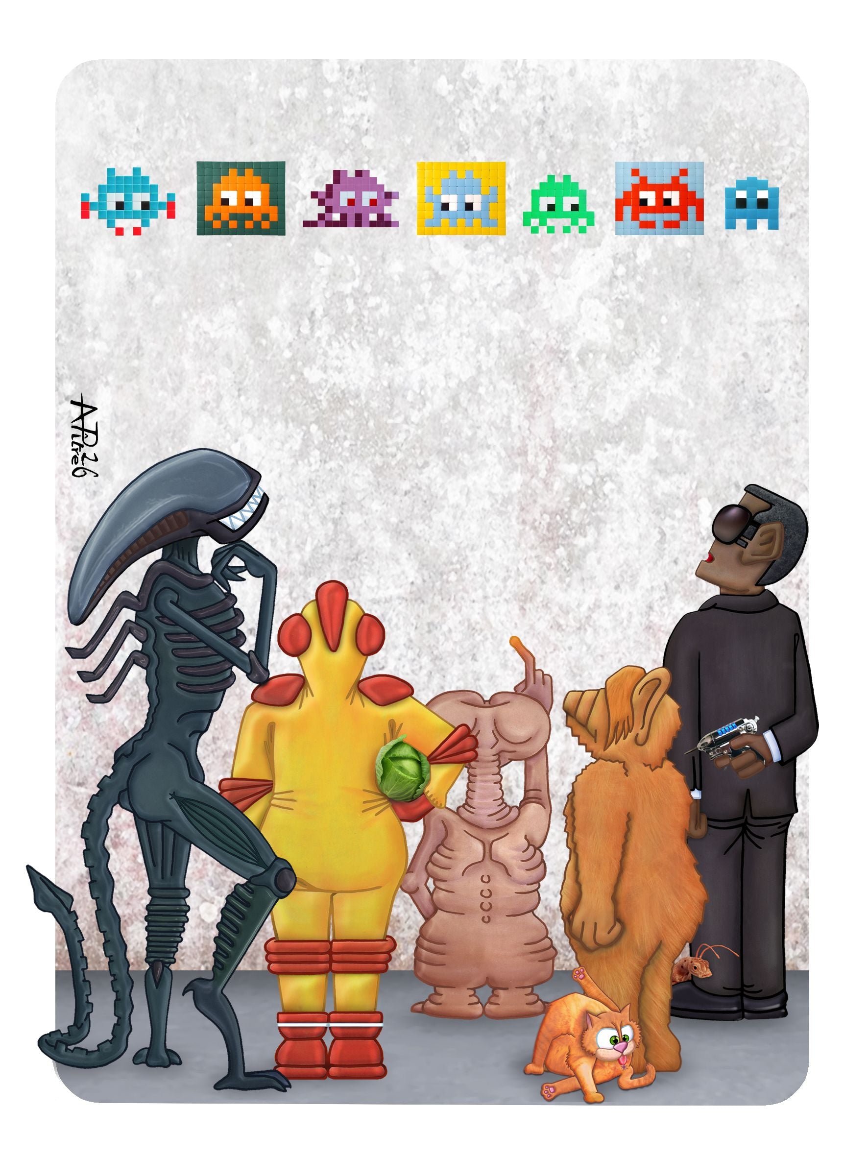 Digigraphie figuratif petit format INVADERS – L'ARTISTE PITRE – 30 × 40 cm