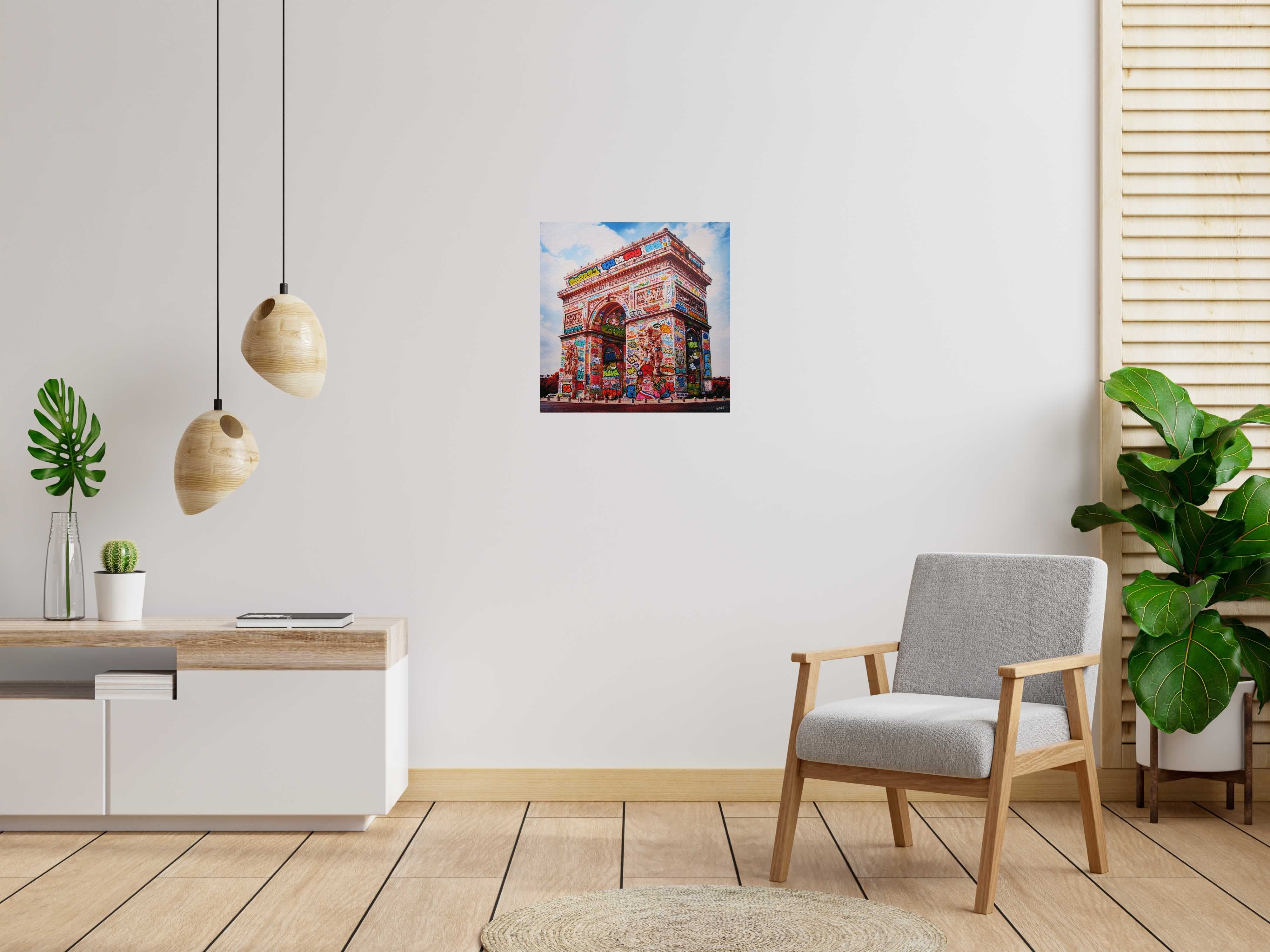 Digigraphie ARC DE TRIOMPHE DE LA LIBERTAAYY de BLACH dans un intérieur – 50 × 50 cm