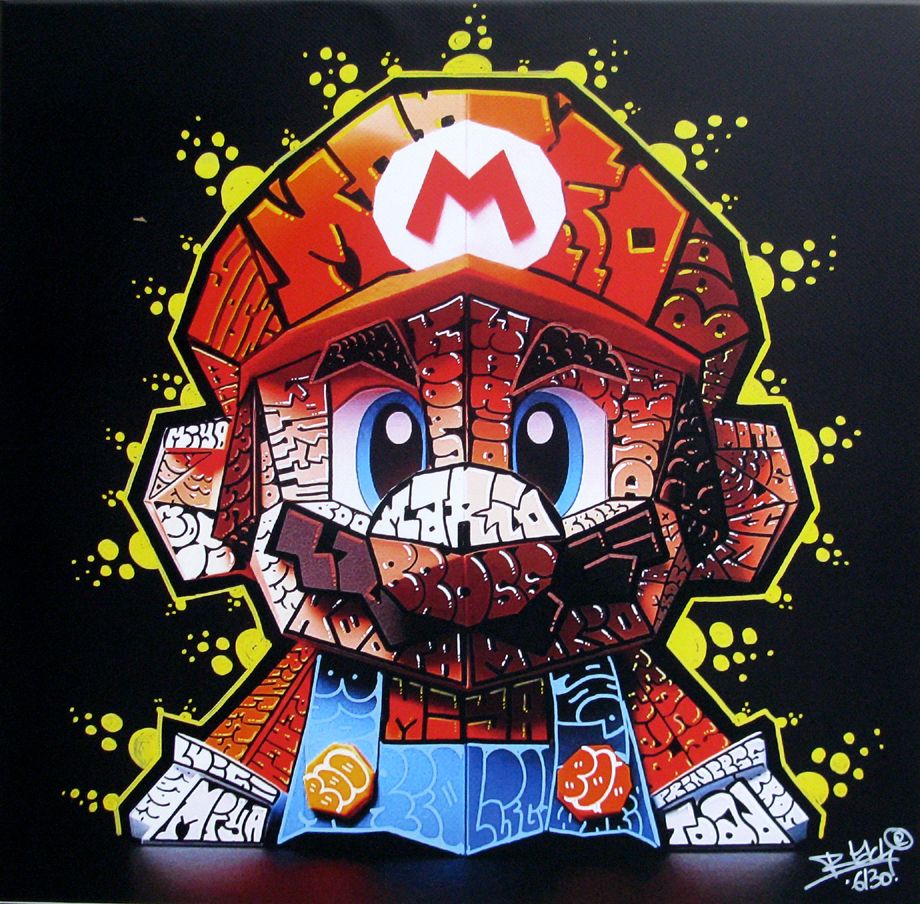 Digigraphie graffiti moyen format Mario – BLACH – 50 × 50 cm
