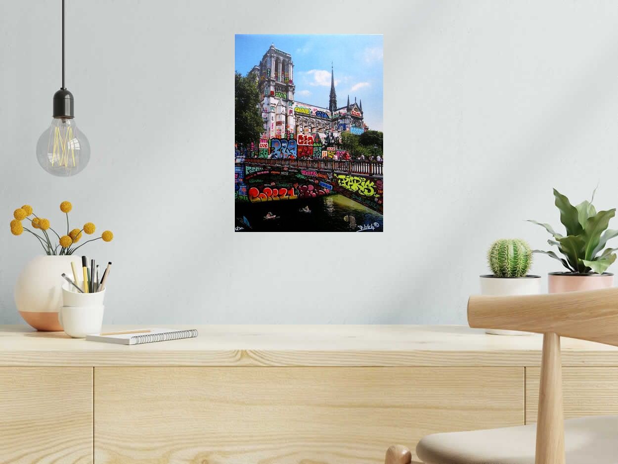 Digigraphie Paris Notre Dame Pont du Double de BLACH dans un intérieur – 30 × 40 cm