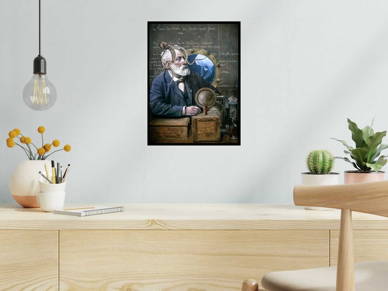 Digigraphie Jules Verne de OliR dans un intérieur – 30 × 40 cm