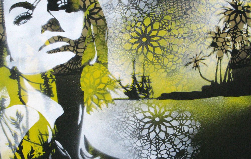 Tableau de KARO TRASS a pour titre Direction les îles style street pop art, street art dim : KARO TRASSprix:170