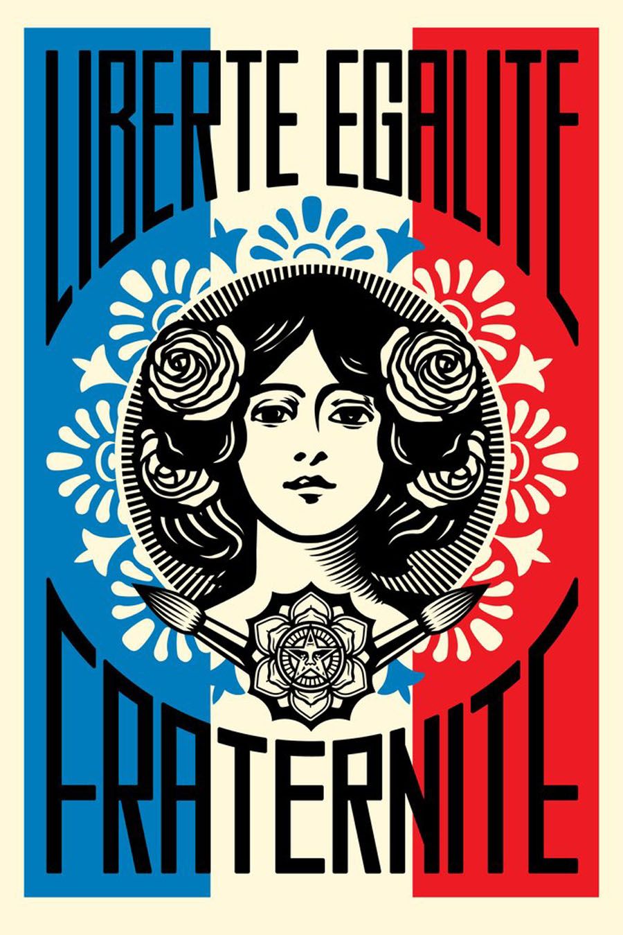 edition d art lithographie Liberté Égalité Fraternité de Shepard Fairey OBEY 61 x 92 cm sur papier