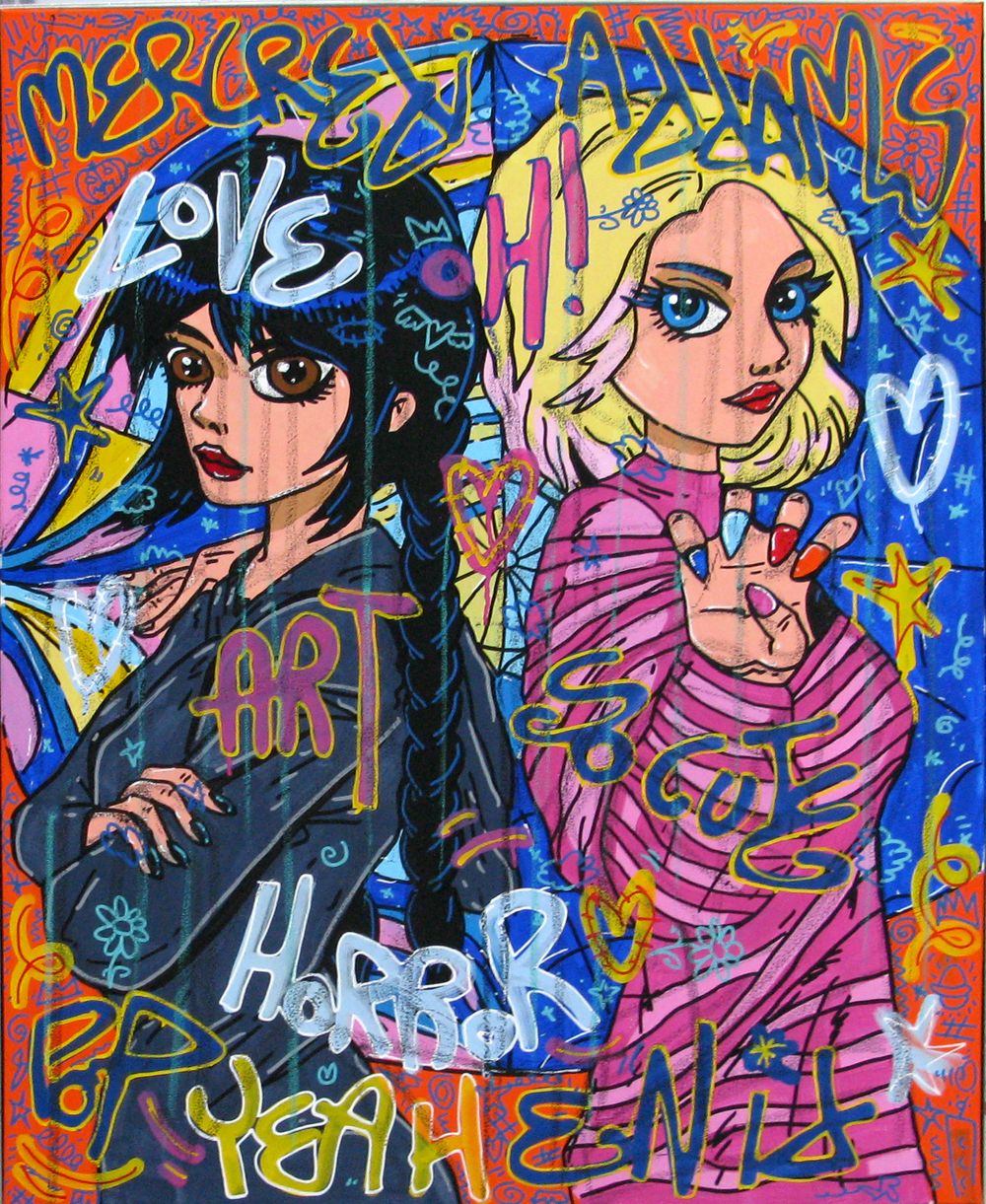 Tableau de RICO SAB a pour titre Enid & Mercredi style street pop art, street art dim : RICO SABprix:600