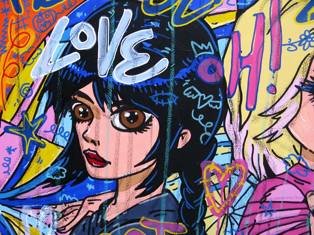Tableau de RICO SAB a pour titre Enid & Mercredi style street pop art, street art dim : RICO SABprix:600