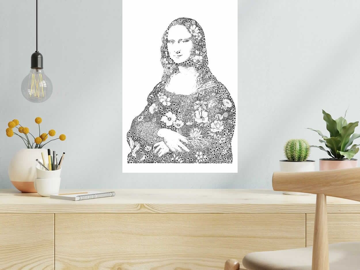 Estampe FLOWER JOCONDE I de CAMILLE POLI dans un intérieur – 40 × 60 cm