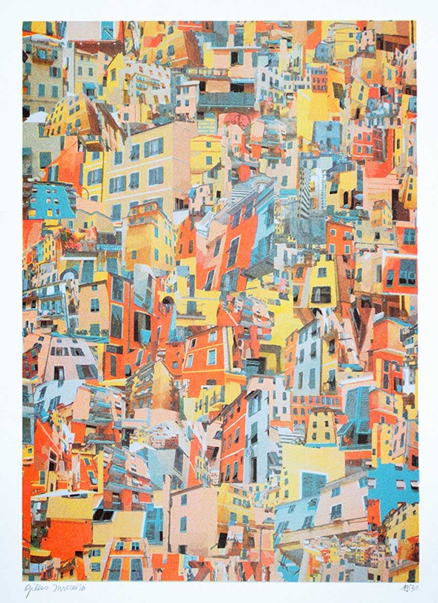 Estampe figuratif moyen format CINQUE TERRE – GILLES INVERNIZZI – 30 × 40 cm