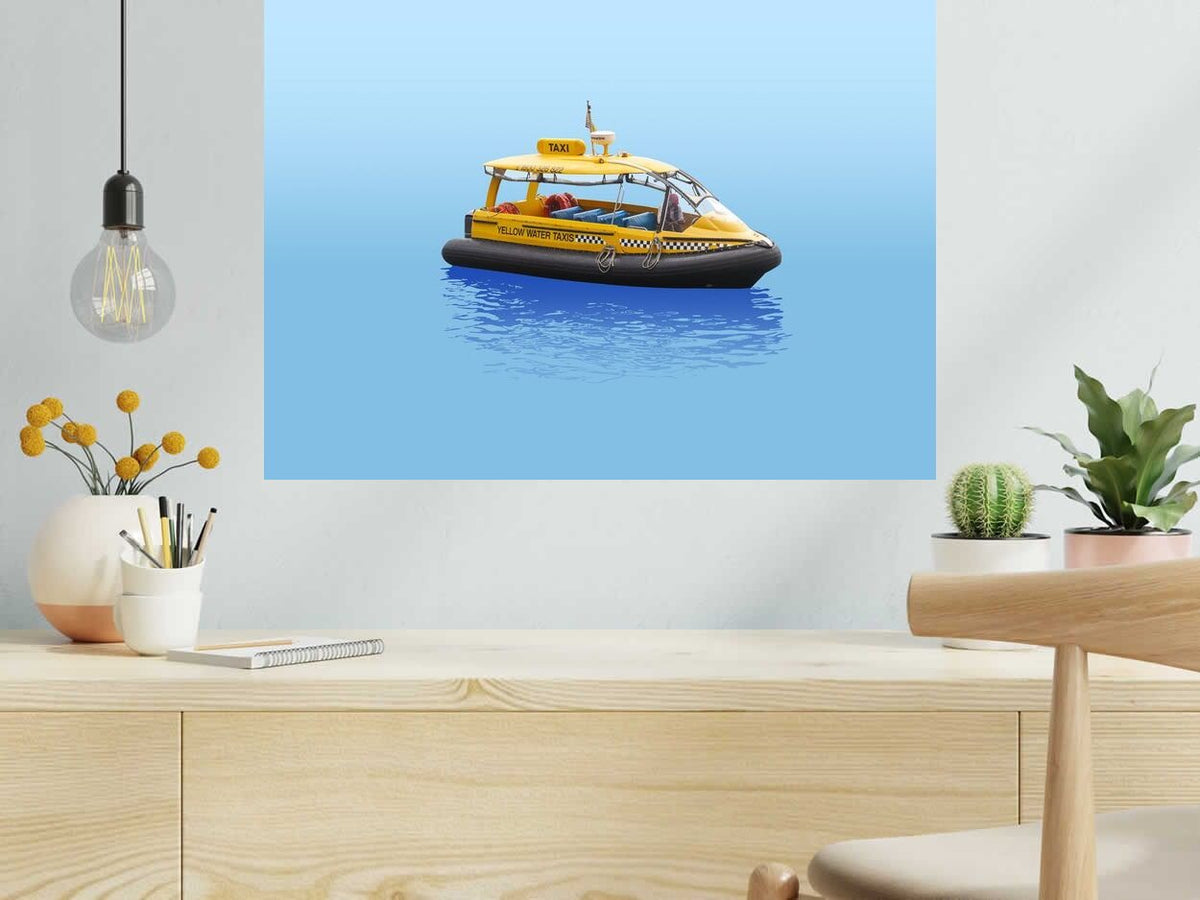 Estampe LE TAXI BATEAU de GILLES INVERNIZZI dans un intérieur – 70 × 50 cm