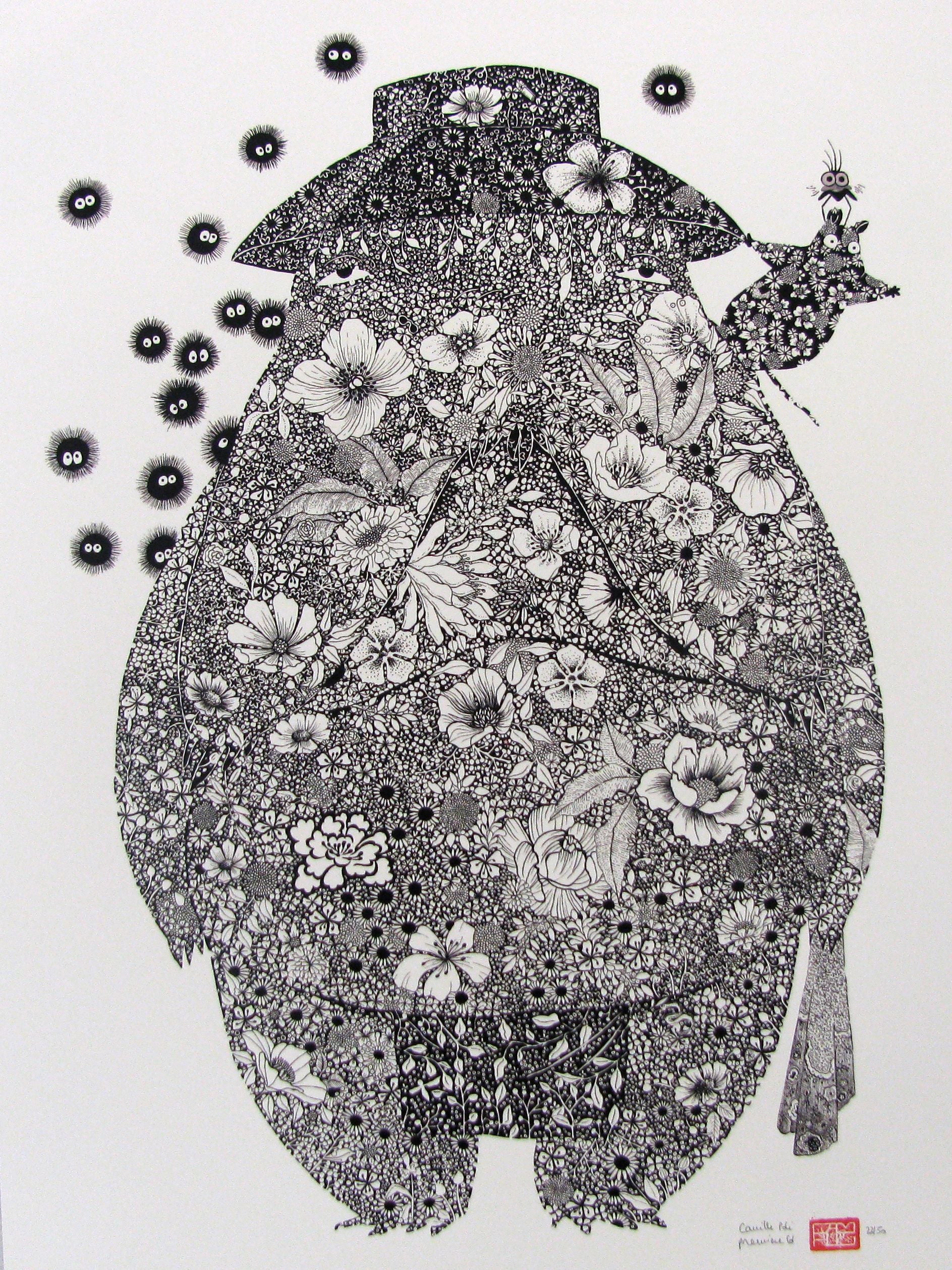 Estampe figuratif petit format blanc et noir FLOWER CHIHIRO I – CAMILLE POLI – 30 × 40 cm