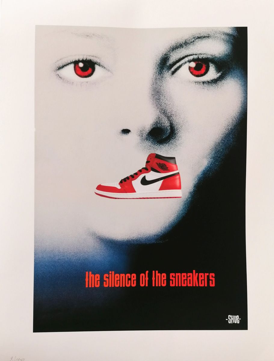 Estampe figuratif petit format blanc THE SILENCE OF THE SNEAKERS – SHUZ – 30 × 40 cm