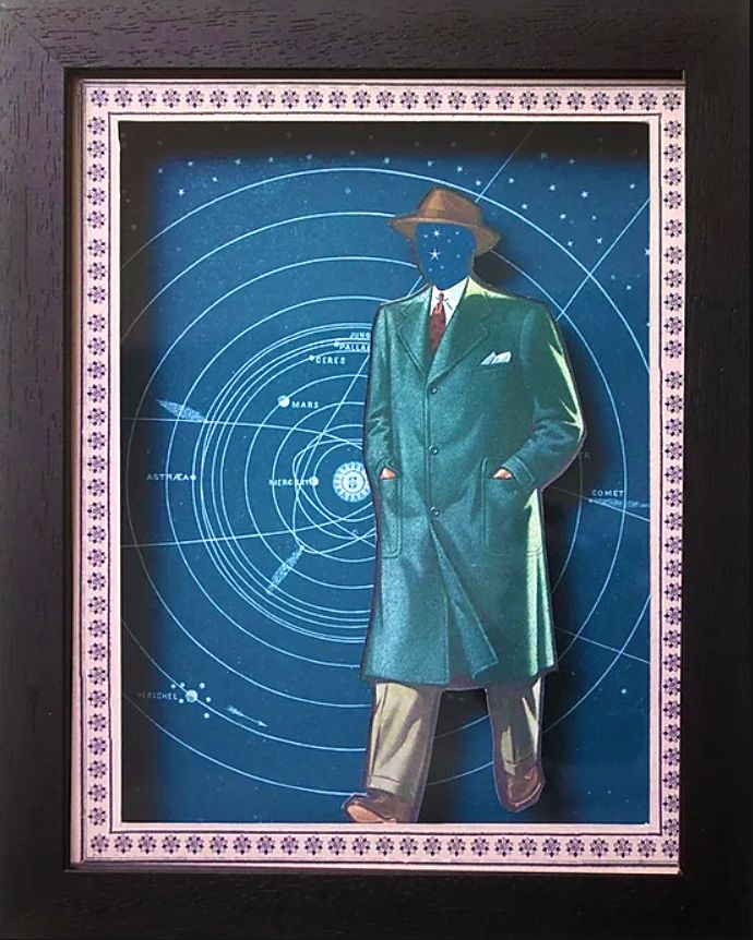 Estampe figuratif petit format bleu et rose From the stars he came – Gavin Jay – 20 × 26 cm