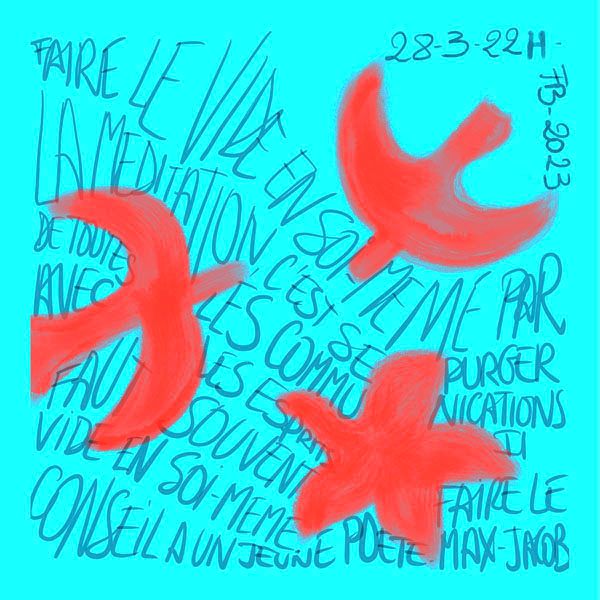 Estampe figuratif petit format bleu et rouge Les oiseaux bleu – FREDERIQUE BERTIN – 20 × 20 cm