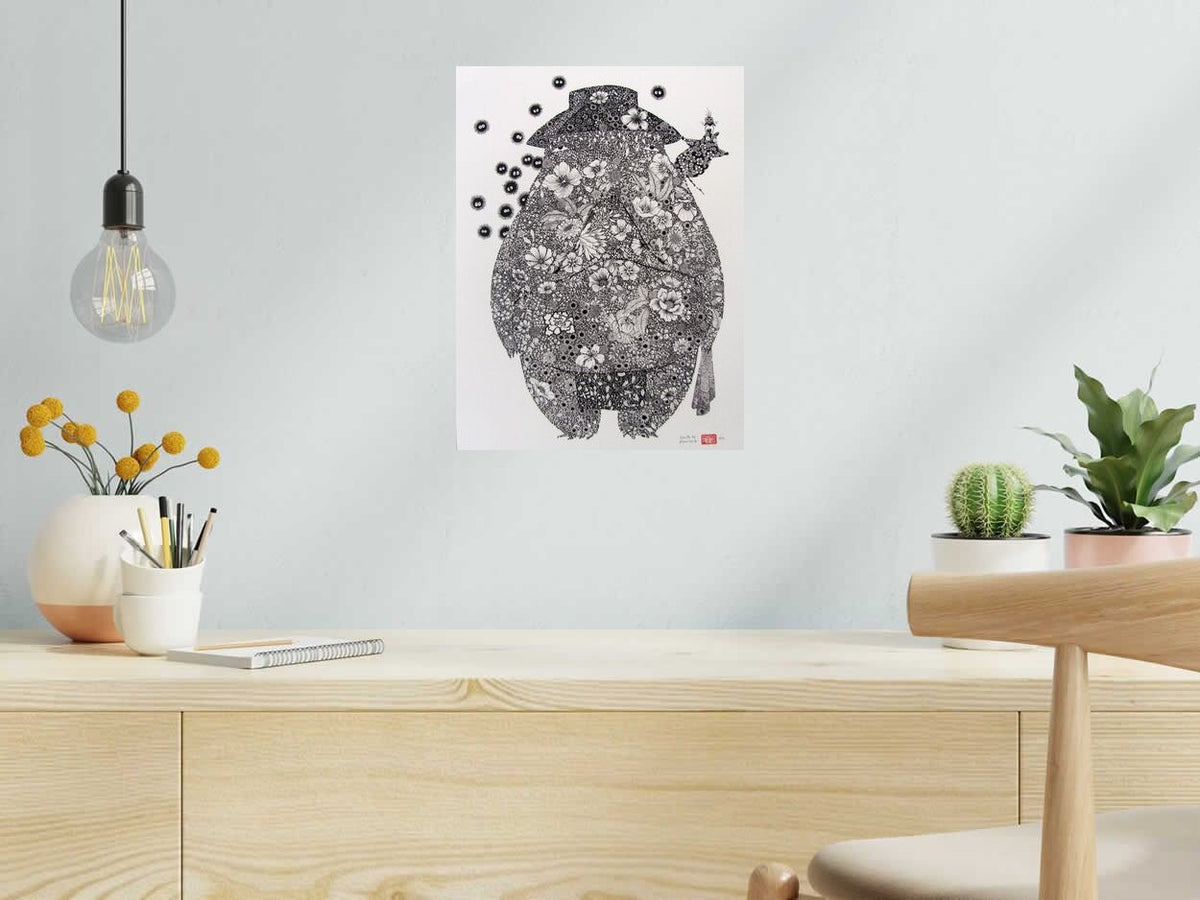 Estampe FLOWER CHIHIRO I de CAMILLE POLI dans un intérieur – 30 × 40 cm
