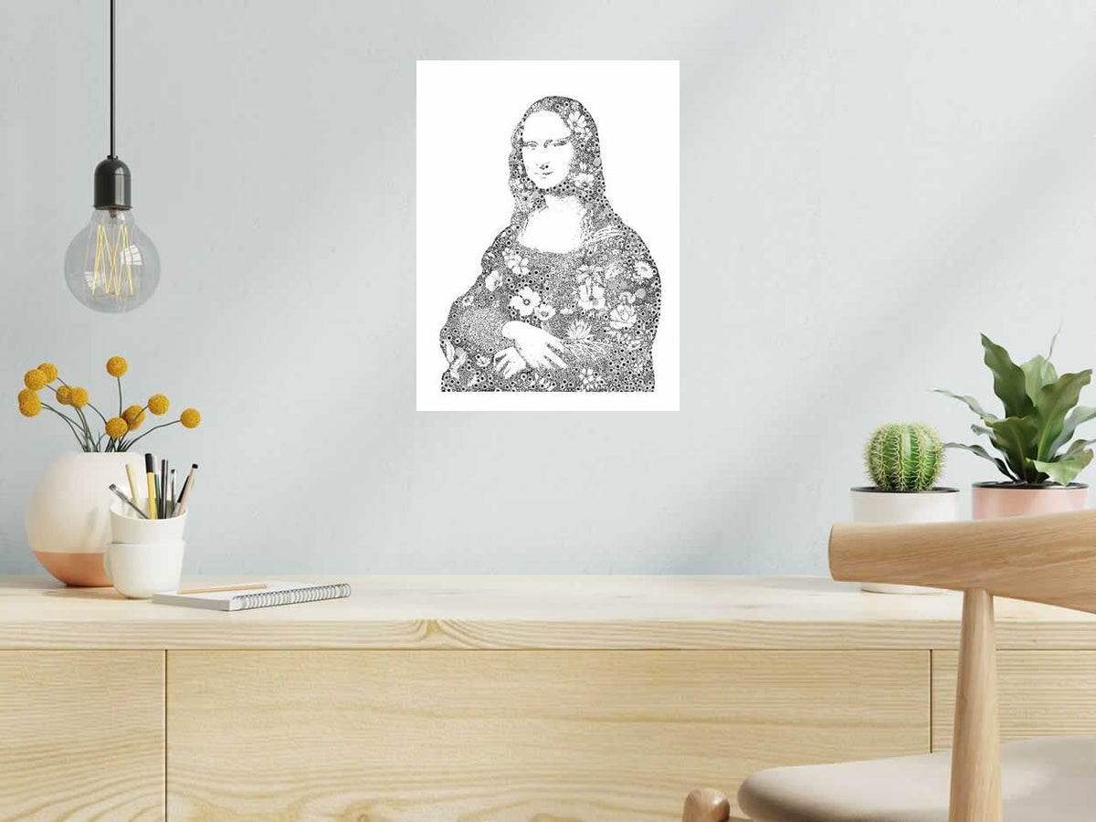 Estampe FLOWER JOCONDE I de CAMILLE POLI dans un intérieur – 30 × 40 cm