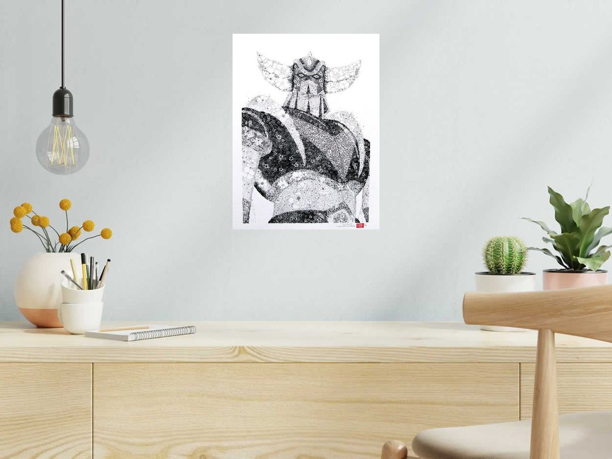 Estampe GOLDO noir et blanc de CAMILLE POLI dans un intérieur – 30 × 40 cm