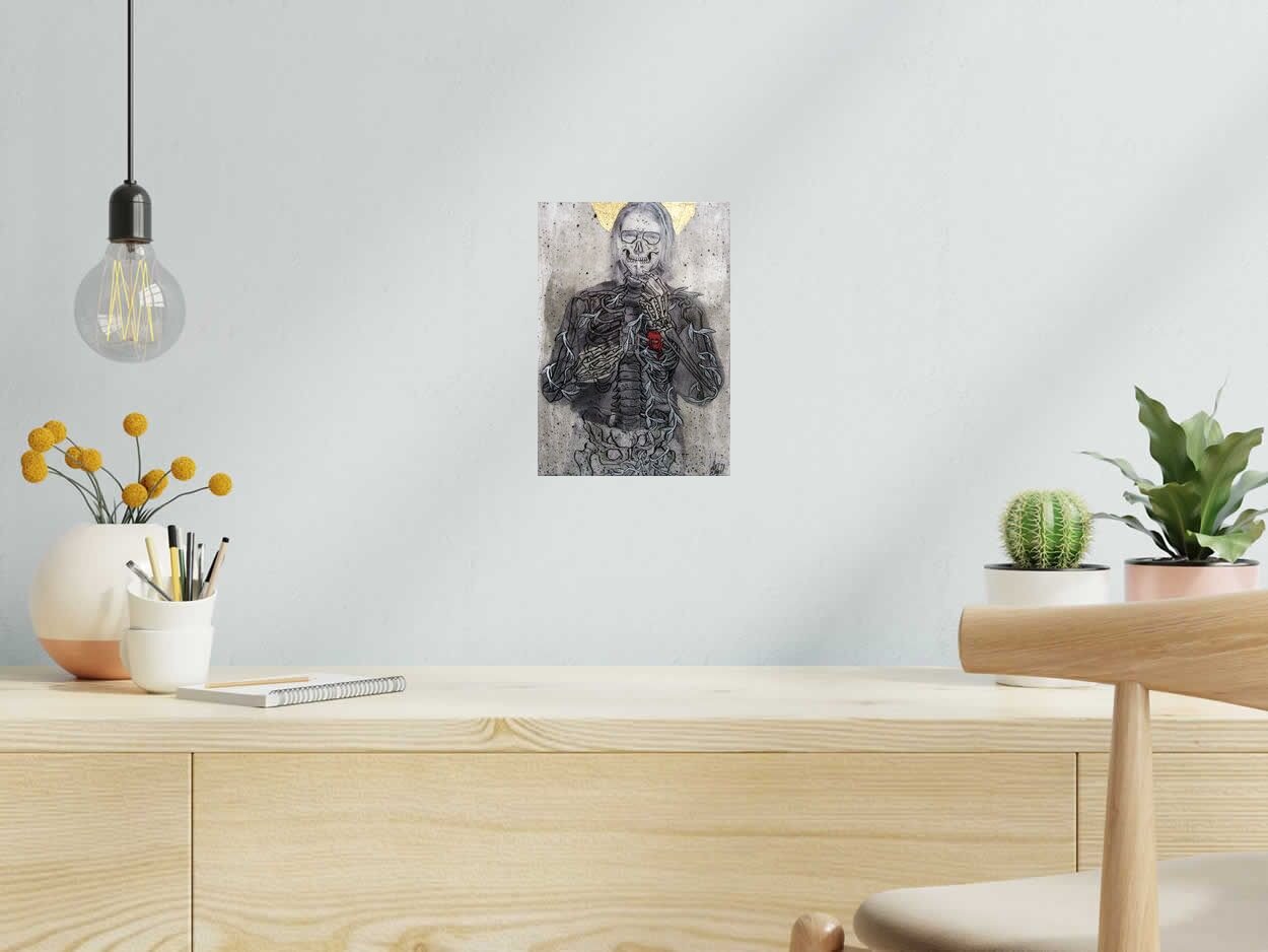 Estampe Kurt Cobain de Carlos Olmo dans un intérieur – 19 × 27 cm
