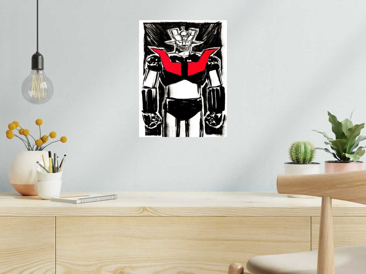 Estampe Mazinger Z de Carlos Olmo dans un intérieur – 30 × 40 cm