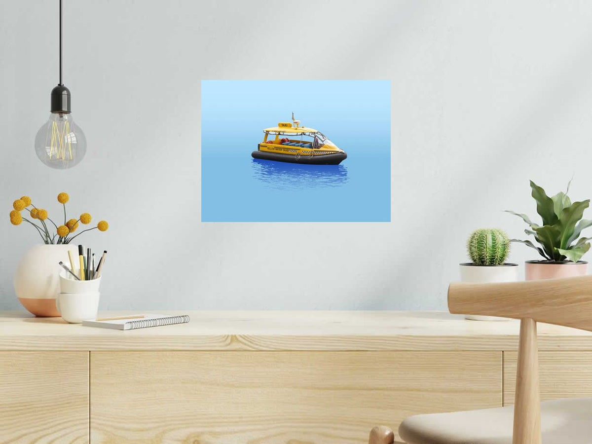 Estampe LE TAXI BATEAU de GILLES INVERNIZZI dans un intérieur – 30 × 40 cm
