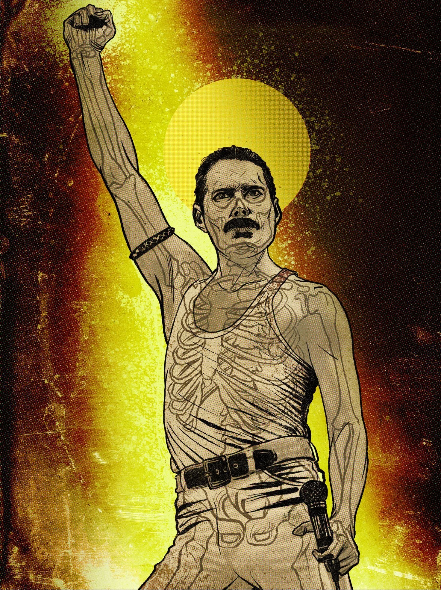 Estampe figuratif petit format jaune et rouge Freddie – Carlos Olmo – 30 × 40 cm
