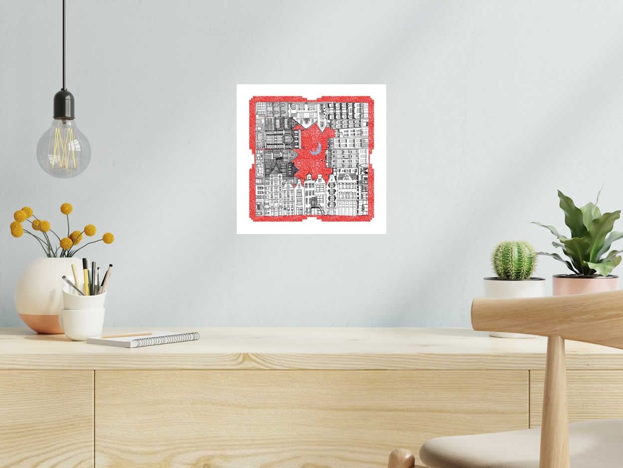 Estampe Autour du monde de JULIE ZEITLINE dans un intérieur – 30 × 30 cm