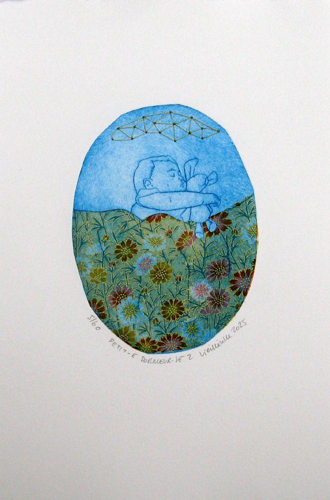 Estampe figuratif petit format Petit-e dormeur-se 2 – NAVIEILLEVILLE – 18 × 26 cm