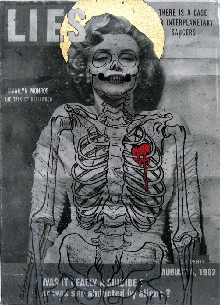 Estampe figuratif petit format noir Marylin – Carlos Olmo – 19 × 27 cm