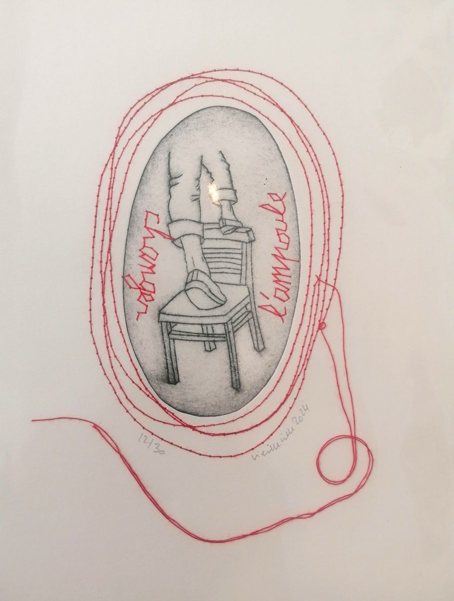 Estampe figuratif petit format noir Changer l'ampoule – NAVIEILLEVILLE – 18 × 24 cm