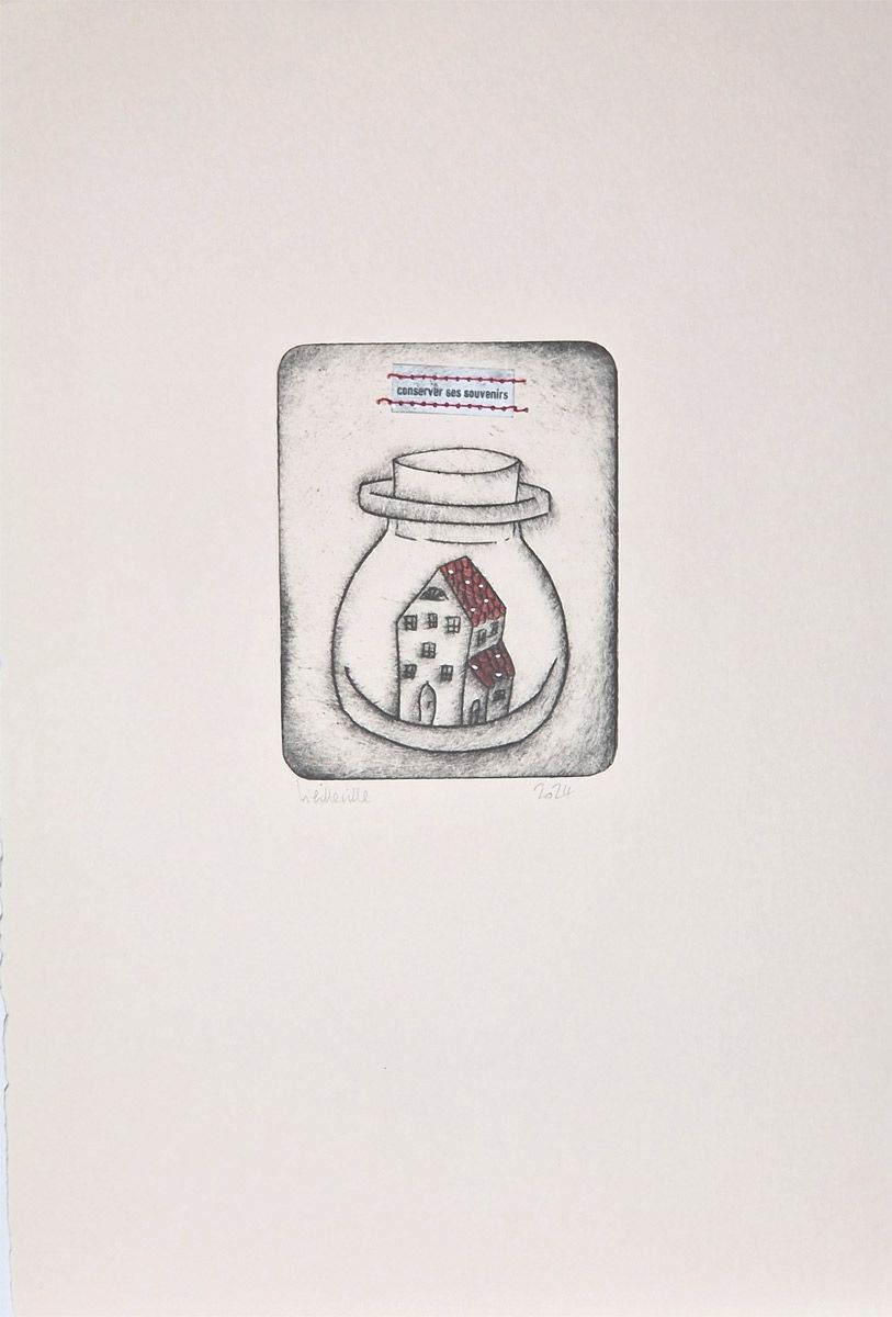 Estampe figuratif petit format noir Conserver ses souvenirs – NAVIEILLEVILLE – 15 × 20 cm