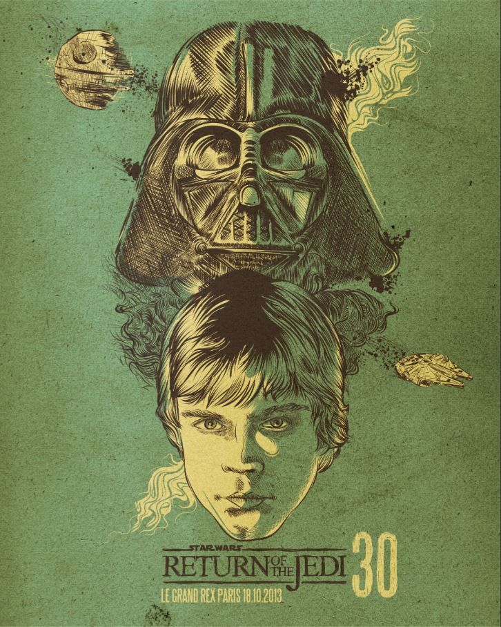 Estampe figuratif petit format rouge et vert Return of the Jedi – Carlos Olmo – 40 × 50 cm