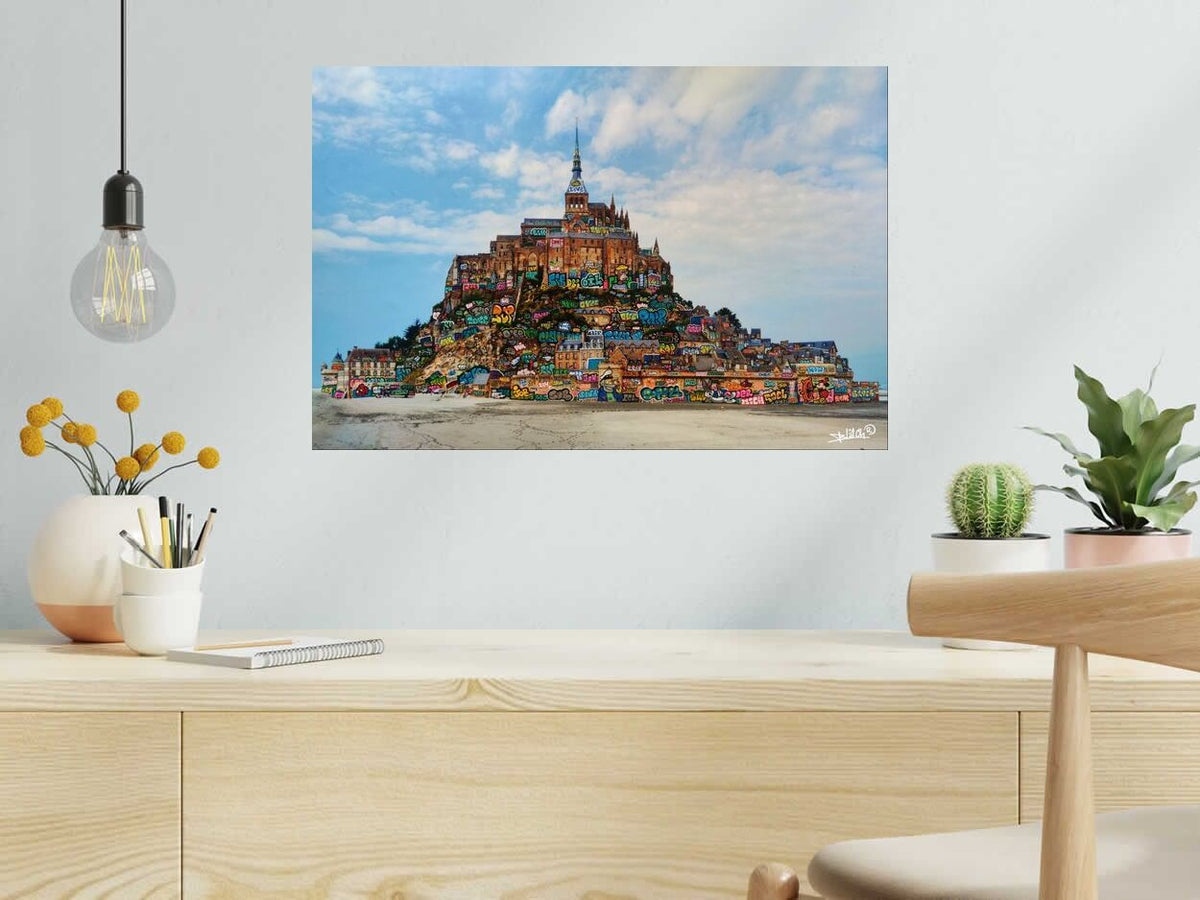 Estampe LES PECHEURS DU MON SAINT MICHEL de BLACH dans un intérieur – 40 × 60 cm