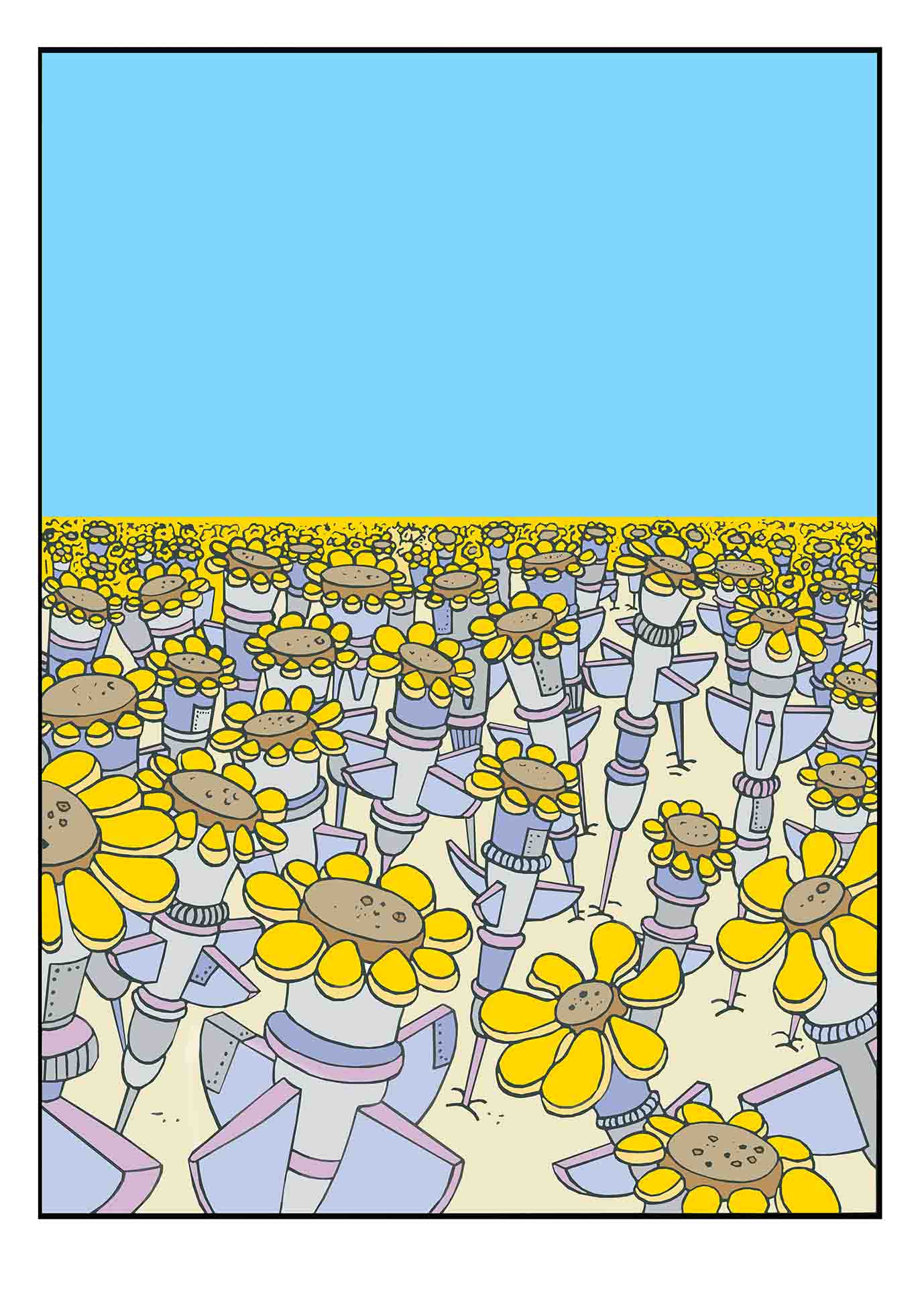 Estampe graphique moyen format bleu et jaune Resilience – Mark Temlett – 50 × 70 cm