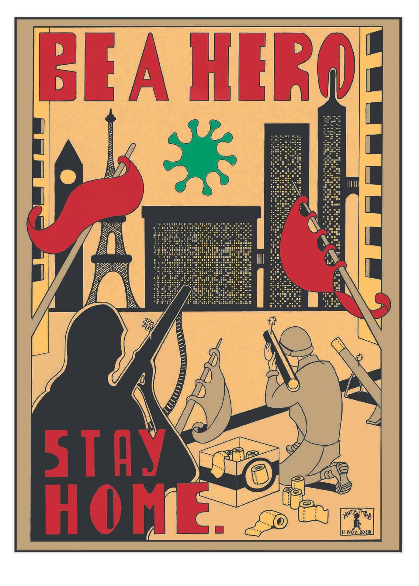 Estampe graphique moyen format Be A Hero – Mark Temlett – 50 × 70 cm