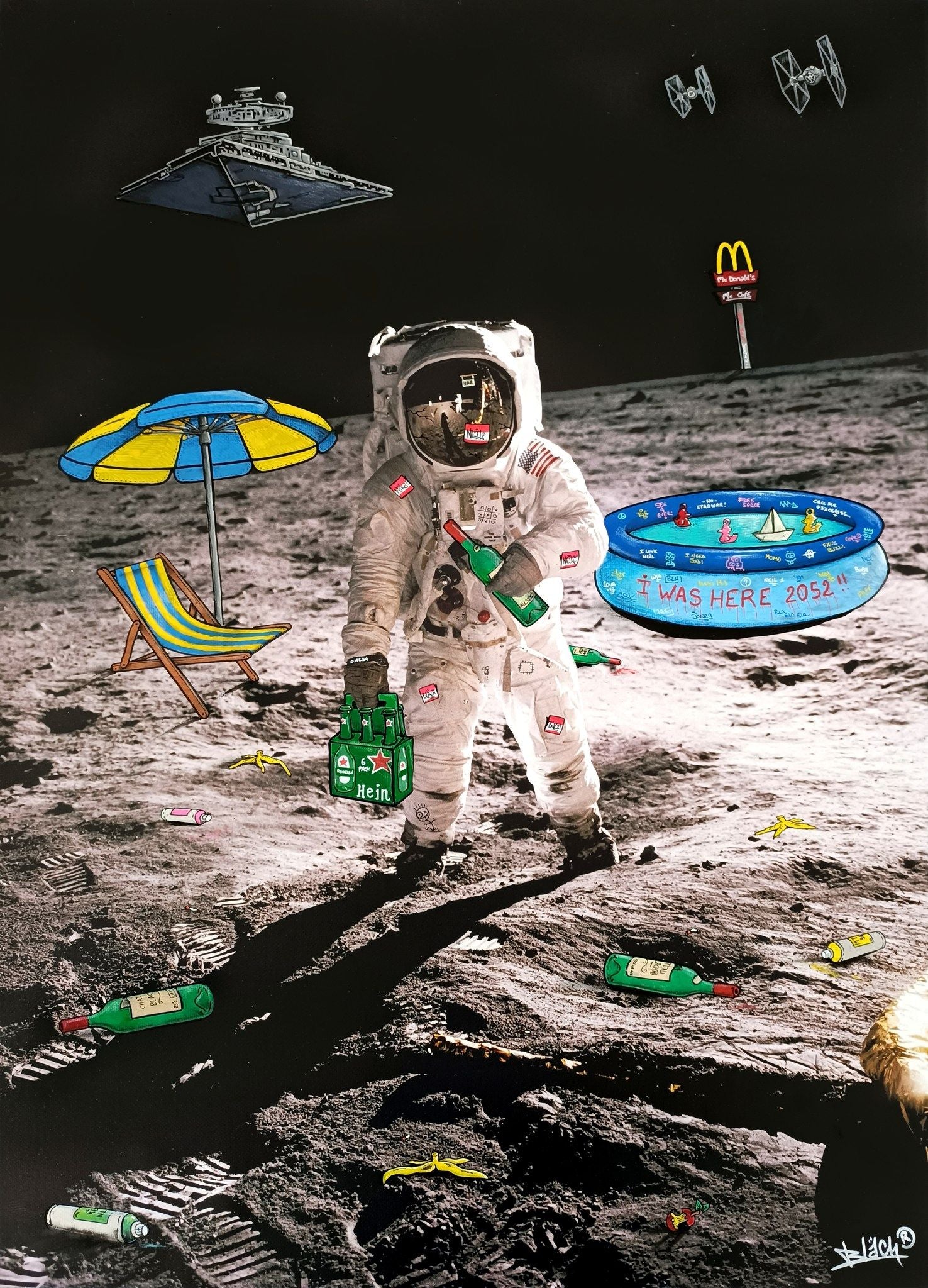 Estampe street art moyen format Moon Colonization – BLACH – 40 × 6 cm