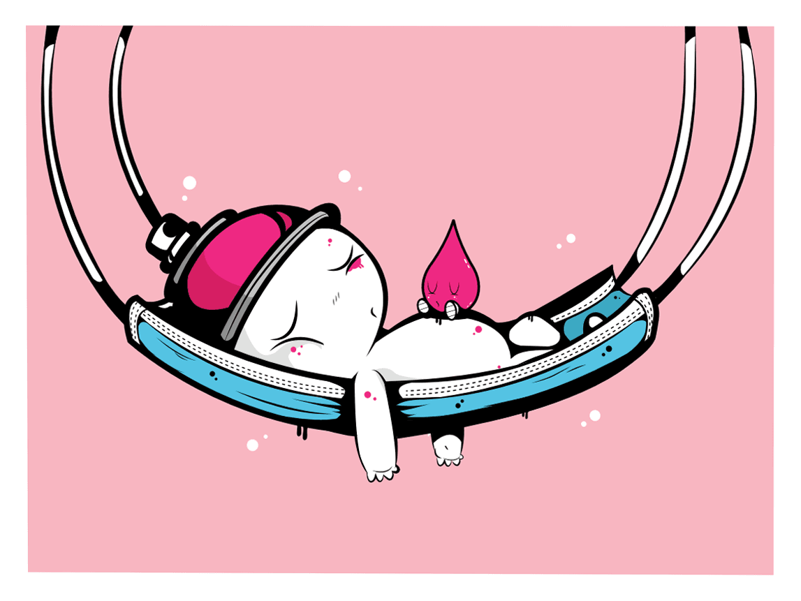 Estampe street art petit format bleu HAMASK PINK – JUAN SPRAY – 30 × 40 cm
