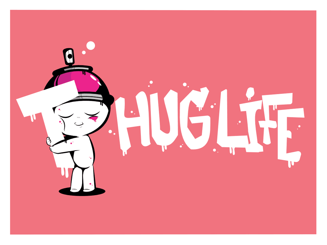 Estampe street art petit format bleu et rose HUG LIFE PINK – JUAN SPRAY – 30 × 40 cm