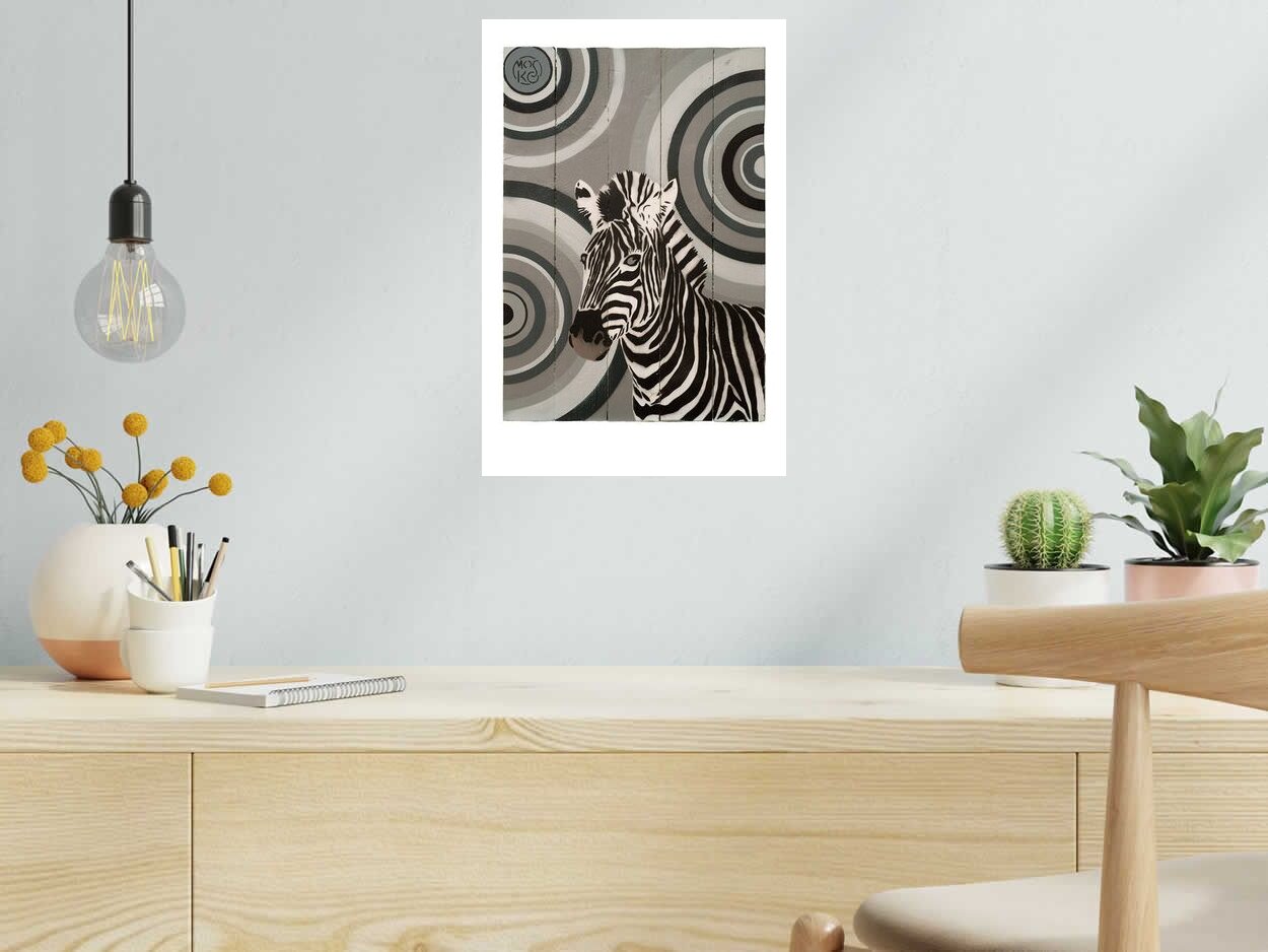 Estampe ZEBRE de MOSKO dans un intérieur – 30 × 45 cm
