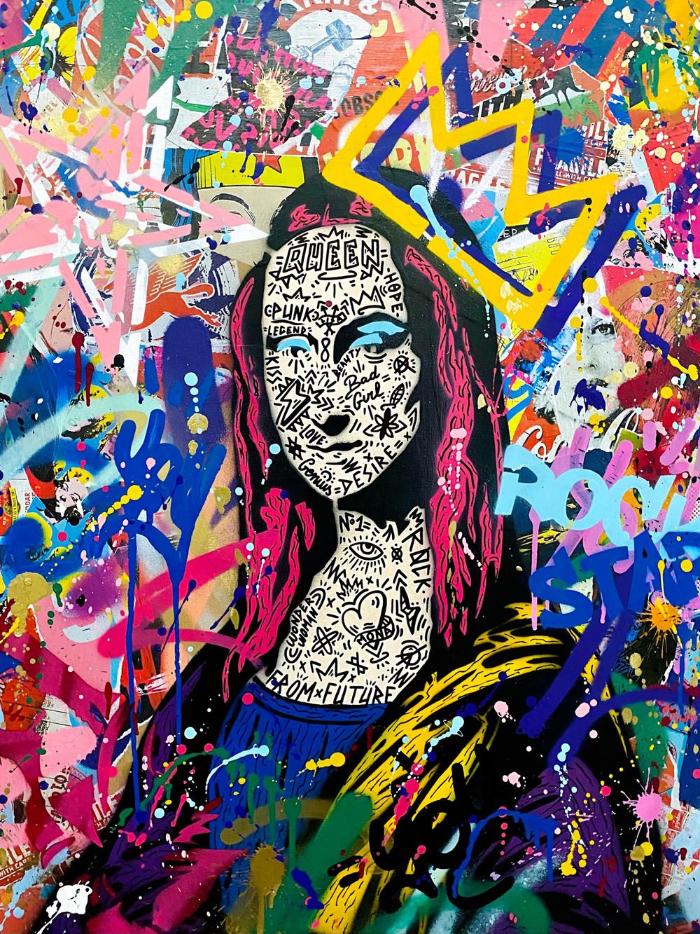 Estampe street art petit format QUEEN MONA ( ROSE ) – RS ARTIST – 30 × 40 cm