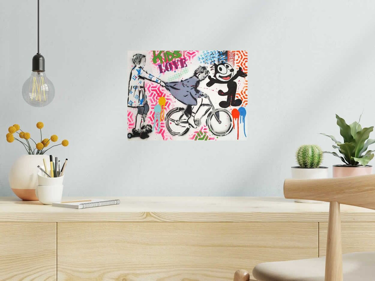 Estampe KIDS LOVE de SARA CHELOU dans un intérieur – 30 × 40 cm