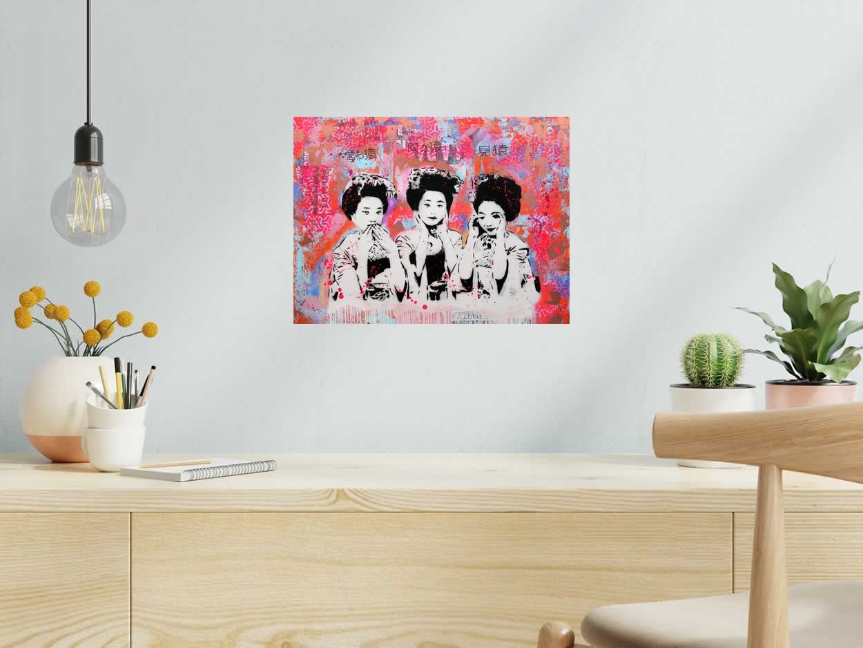 Estampe MAIKO de SARA CHELOU dans un intérieur – 30 × 40 cm